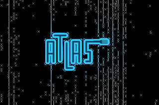 Neon blue ATLAS logo with pixelated digital falling rain effect on black background